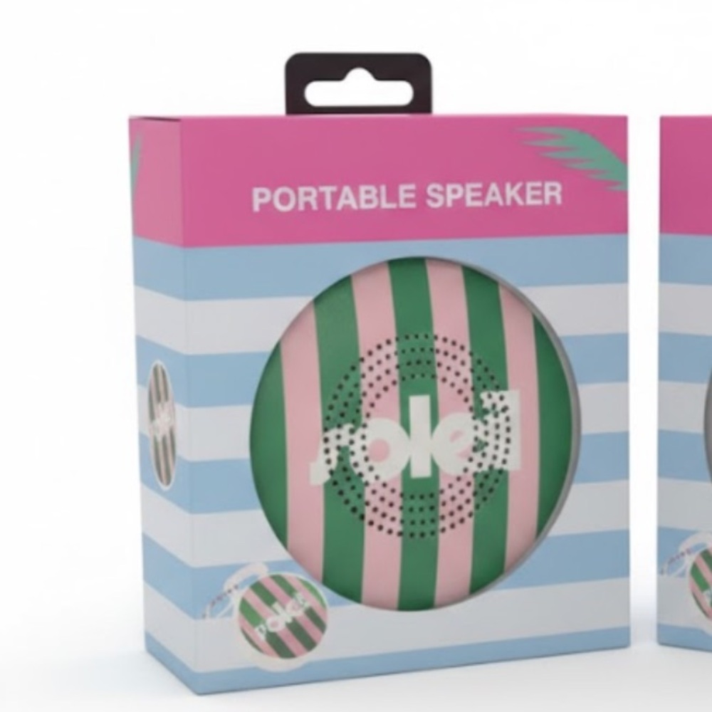 Soleil Portable Bluetooth Speaker Pink Green Striped New - Picture 1 of 1